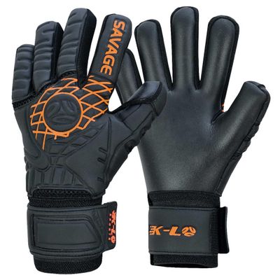 K-LO Goalkeeper Gloves: Savage Blackout Soccer Goalie Gloves - Black/Orange Size 9 (Unisex, Youth, Kids & Adult) - Fingersaves for Protection | Strong Grip Palm