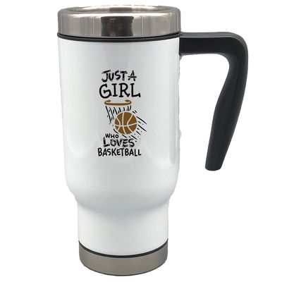 Just a girl who loves basketball 17 oz stainless steel travel mug (Brown)