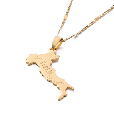 18K Gold Plated Map of Italy Necklace Pendant Jewelry for Italian (A)