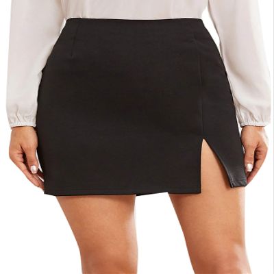 WDIRARA Women's Summer Solid Split Hem Zip Back Mini Workwear Skirt Black XS
