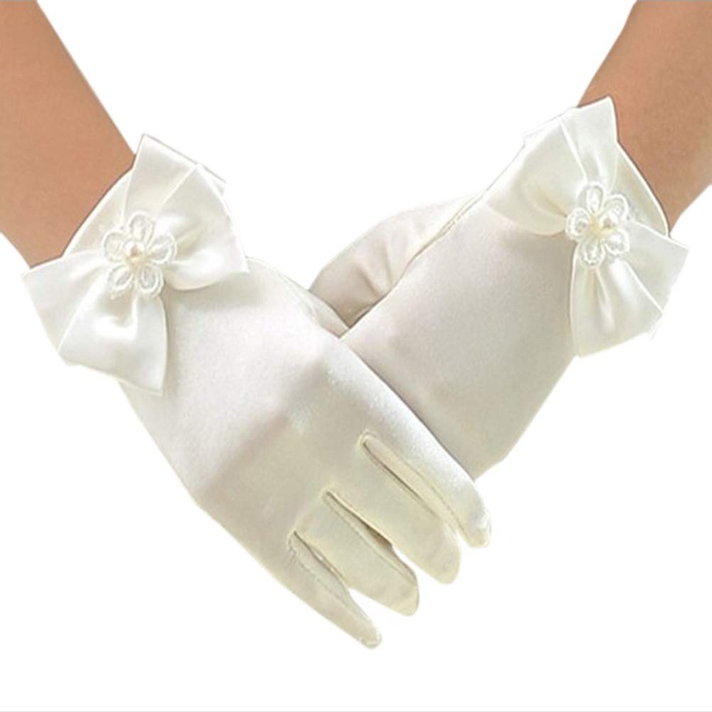 LeJulyeekay Flower Girl Gloves Satin Glove First Communion Short Princess Gloves for Wedding