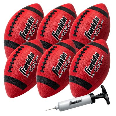 Franklin Sports Junior Footballs - Grip-Rite 100 - Kids Junior Size Rubber Footballs - Youth Footballs - 6 Pack of Footballs with Pump - Red/Black, Franklin Sports Junior Size Football