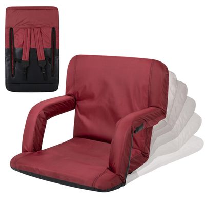 PICNIC TIME Ventura Portable Reclining Stadium Seat with Back Support, Folding Bleacher Chairs with Back and Cushion, Thick Padded Stadium Seat and Armrest, Includes Six Backrest Positions, (Burgundy)