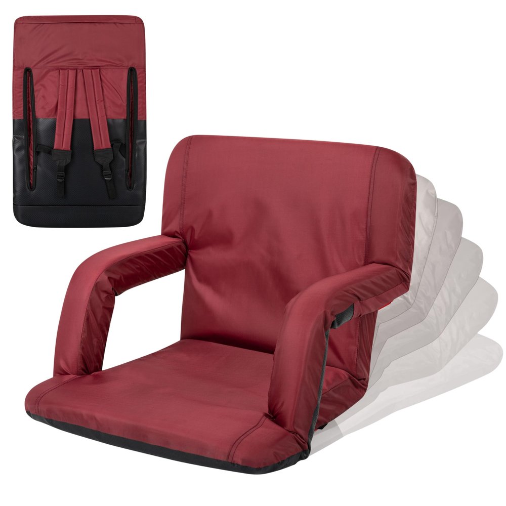 PICNIC TIME Ventura Portable Reclining Stadium Seat with Back Support, Folding Bleacher Chairs with Back and Cushion, Thick Padded Stadium Seat and Armrest, Includes Six Backrest Positions, (Burgundy)