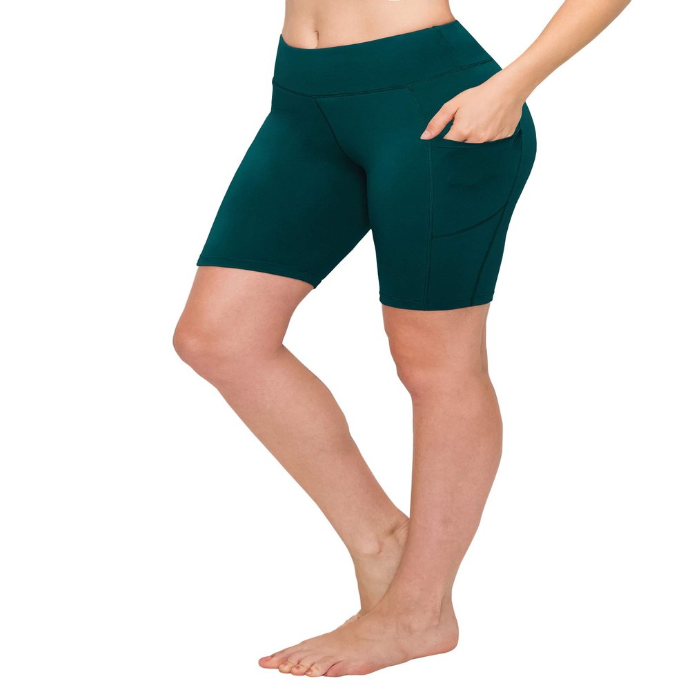 ALWAYS Women Bike Shorts with Pockets - Yoga Legging Pants Dark Teal One Size