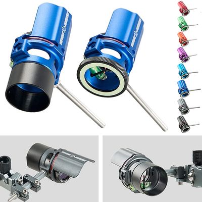Compound Bow Sight 1 Pin Scope with Sunshade Lens Magnifier 2X 4X 6X 8X Competitive Shooting Target Practice Single Pin Compound Bow Sight Accessory (Blue, 6X)
