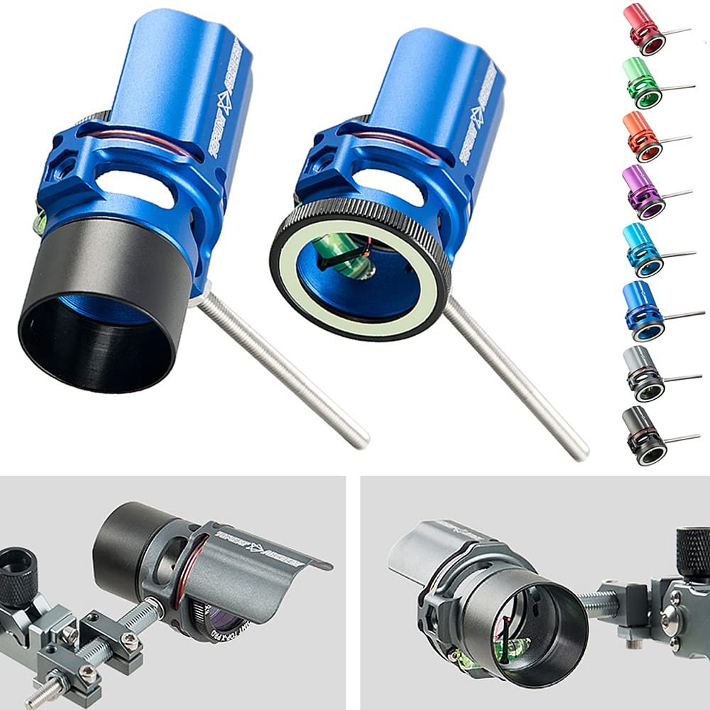 Compound Bow Sight 1 Pin Scope with Sunshade Lens Magnifier 2X 4X 6X 8X Competitive Shooting Target Practice Single Pin Compound Bow Sight Accessory (Blue, 6X)