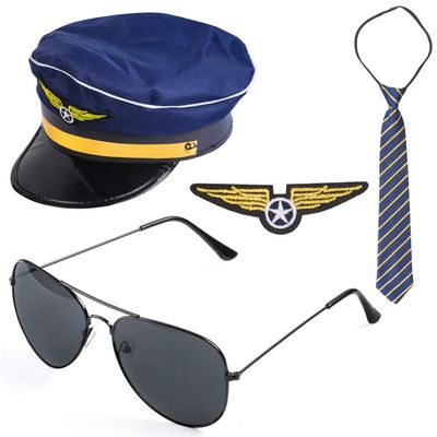 Beelittle Airline Pilot Captain Costume Kit Pilot Dress up Accessory Set with Aviator Sunglasses