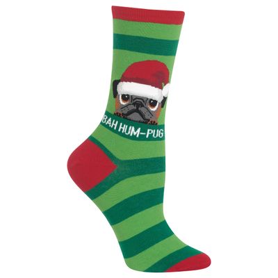 Hot Sox Women's Bah Humpug Crew Socks, Green, Women's Shoe Size 4-10