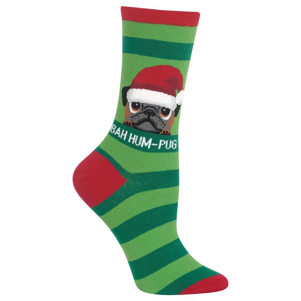 Hot Sox Women's Bah Humpug Crew Socks, Green, Women's Shoe Size 4-10