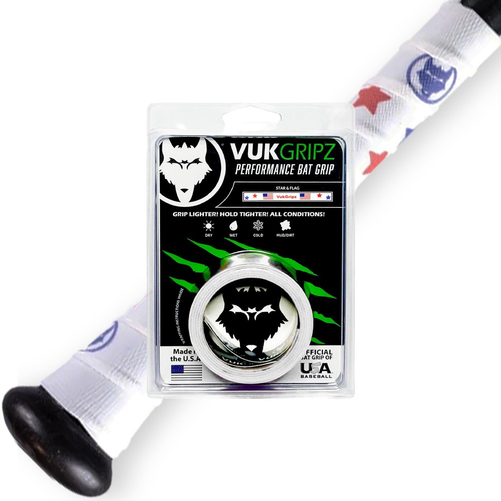 VukGripz Stars & American Flag Baseball Bat Grip Tape - Non-Sticky, Friction-Based Baseball Bat Tape Grip, Moisture-Wicking, Vibration-Reducing Handle Wrap for Softball Bats - USA-Made