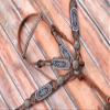 Showman Leather Headstall & Breast Collar Set w/Light Blue & Burgundy Beaded Design view 2