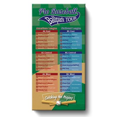 Push Pin Travel Maps Customizable Posters & Prints - Baseball Stadiums Bucket List - Gallery Wrapped - Personalized Framed Pin Map, Includes 150 Pins - Handcrafted in USA - 13" x 23.5"