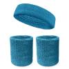 Couver Unisex Cotton Solid/Plain Sweatband Set(Headband x 1+ 4" Wristband x 2) for Sports - Bright Blue view 1