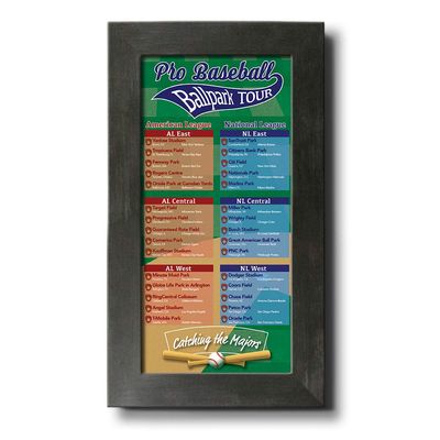 Push Pin Travel Maps Customizable Posters & Prints - Baseball Stadiums Bucket List - Rustic Black - Personalized Framed Pin Map, Includes 150 Pins - Handcrafted in USA - 13" x 23.5"