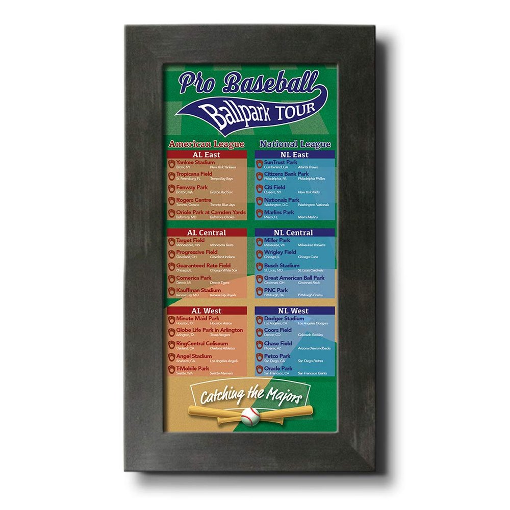 Push Pin Travel Maps Customizable Posters & Prints - Baseball Stadiums Bucket List - Rustic Black - Personalized Framed Pin Map, Includes 150 Pins - Handcrafted in USA - 13" x 23.5"