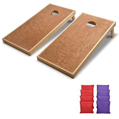 GoSports 4 ft x 2 ft Commercial Grade Cornhole Boards Set - Natural Wood Cornhole Boards, Choose from Different Bean Bag Color Combinations - Purple & Red