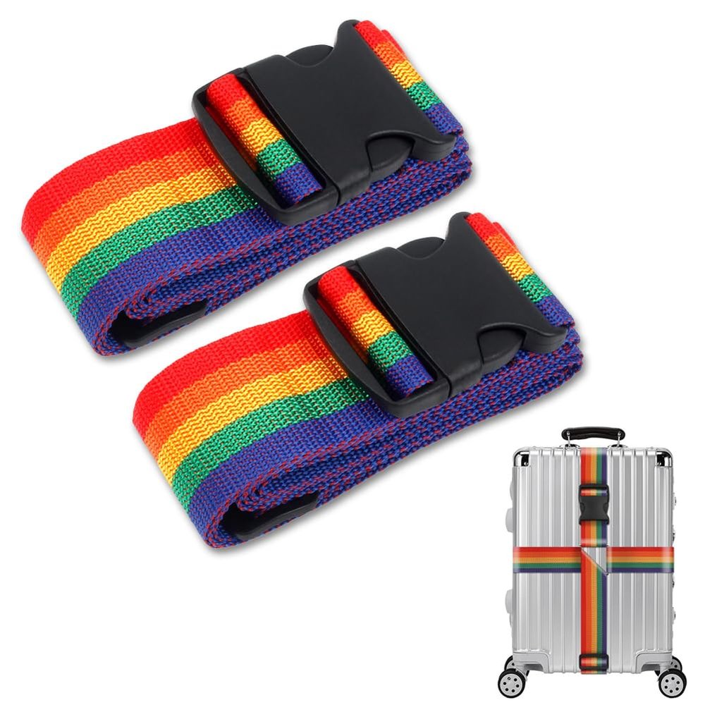 AKOAK Luggage Straps, Adjustable Travel Suitcase Belt - Keep Luggage Safe, Pack of 2 (Rainbow Belt)