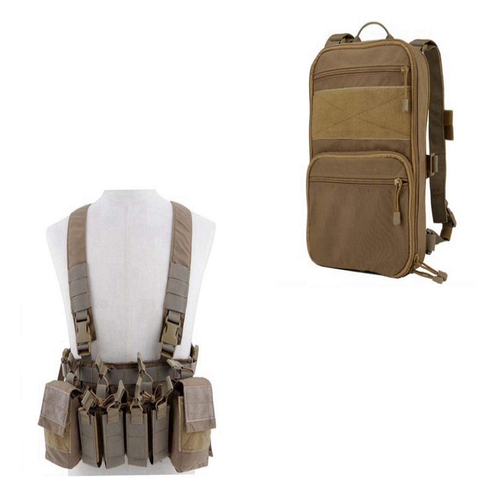 OAREA Camouflage Tactical Vest + MOLLE Military Day Pack Bag for Airsoft Shooting Airsoft Paintball CS Games