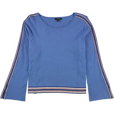 Alfani Womens Striped Bell Sleeve Pullover Sweater, Blue, Large