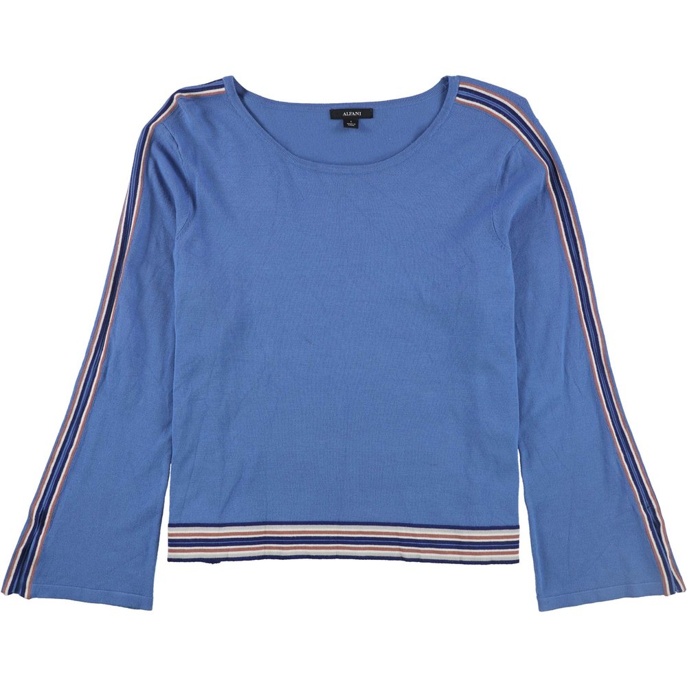 Alfani Womens Striped Bell Sleeve Pullover Sweater, Blue, Large