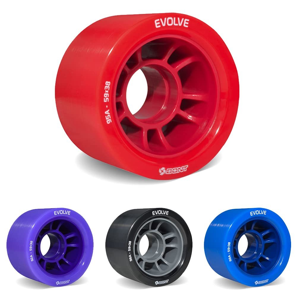 Bont Skates - Evolve Roller Derby Skate Wheel - Indoor Roller Skate Wheels - Rollerskate Wheels - Red 95A - Set of 4 Wheels (Red 95A - Set of 4 Wheels)
