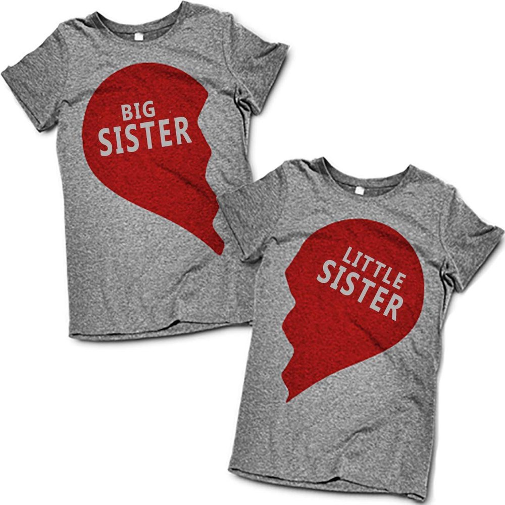 7 Years Southern Matching Big Sister Little Shirt Half Hearts Toddler Infant Sisters Sold Individually (Left Heart Adult Small) Grey