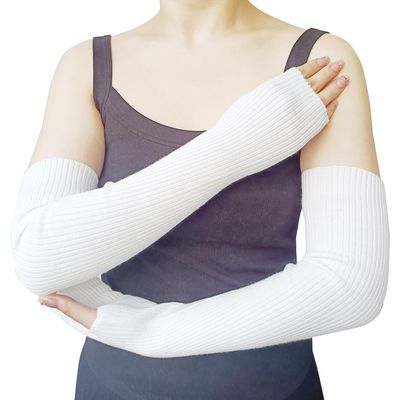 Share Maison Women's Arm Warmers with Thumb Hole Winter Fingerless Stretchy Cashmere Wool Long Gloves Sleeves (3-white)