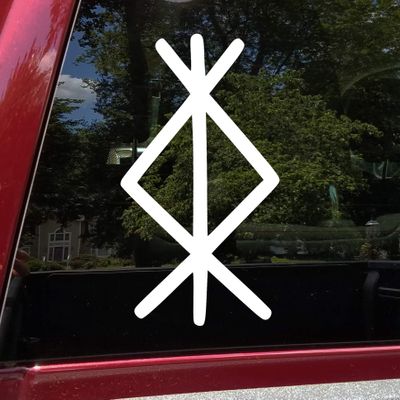 Minglewood Trading Protection Bindrune Vinyl Sticker - Norse Viking Protective Symbol - Die Cut Decal - 9w x 15h inches - Gold