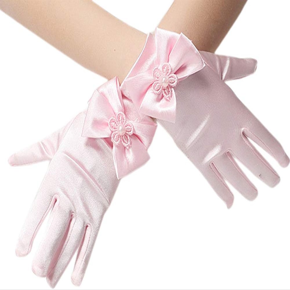 LeJulyeekay Girls Satin Gloves Princess Gloves for Kids Party Gloves Wedding, Formal Pageant