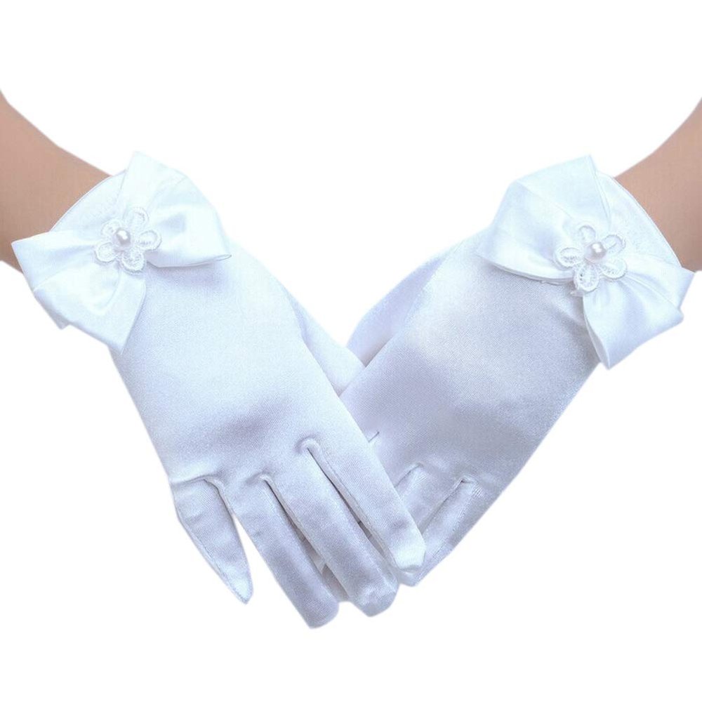 LeJulyeekay Flower Girls Gloves Pageant Lace Wrist Length Lace Wedding Dress Gloves 5-12Yrs