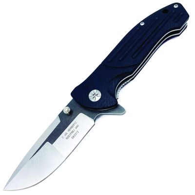 Herbertz German 440 Stainless Steel Folding Pocket Knife Ball-Bearing Lock, G-10 Handle, Unique Blade Space Grey Complex Stonewashed Finish, Good for EDC Outdoor