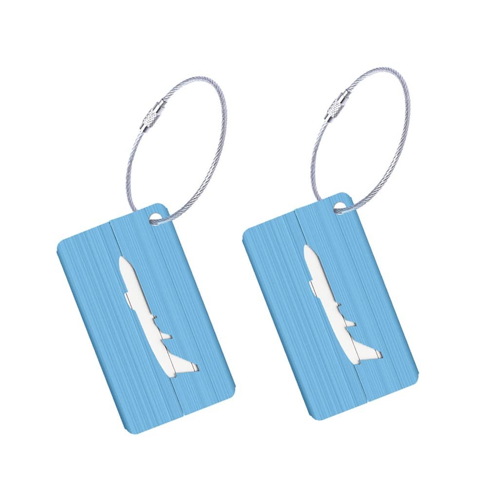 AKOAK 2-Pack Metal Luggage Tags, Square Engravable Suitcase ID Tag for Air Travel, Personalized Aluminum Alloy Bag Nameplate with Stainless Steel Loop, Quick Identification Travel Essentials (Blue)