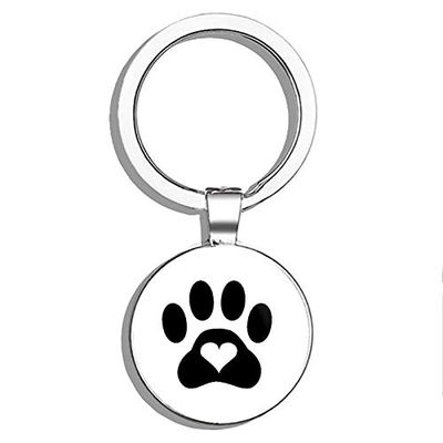 PRS Vinyl Dog Paw Heart Double Sided Stainless Steel Keychain Key Ring Chain Holder Car/Key Finder