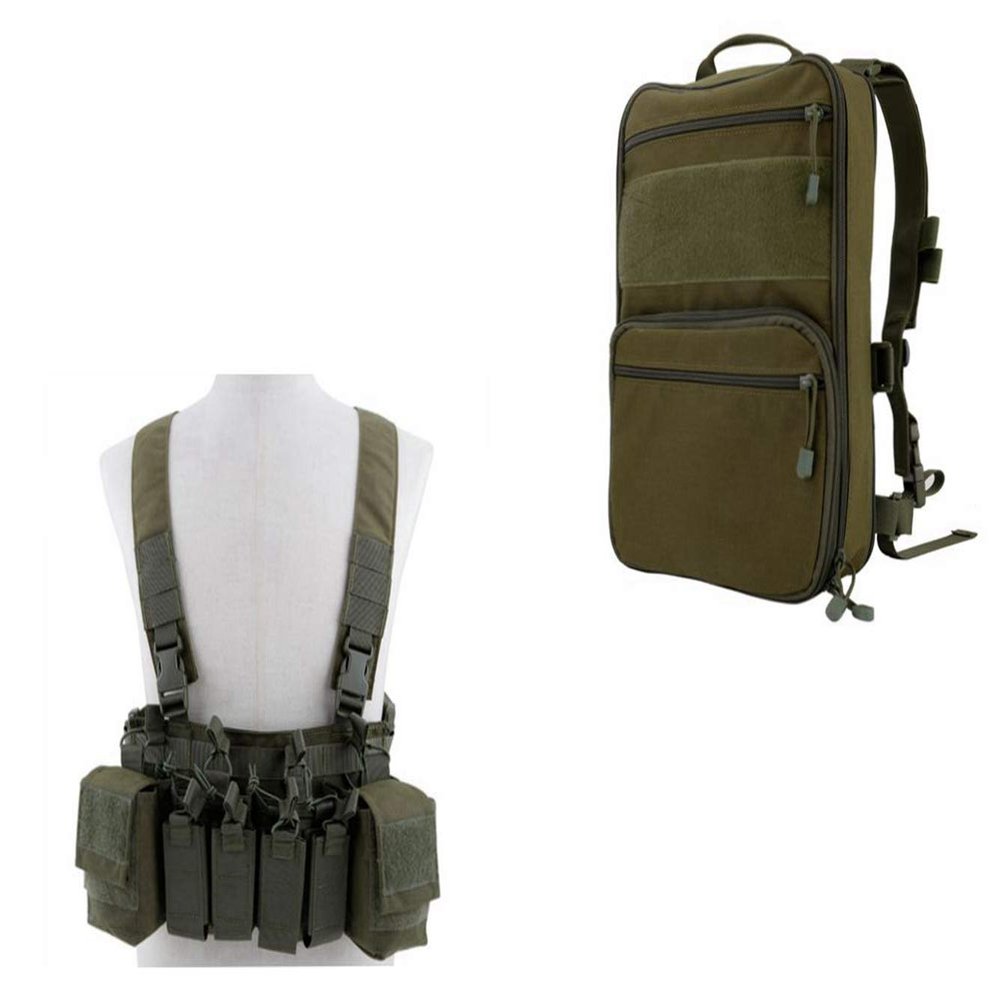 OAREA Camouflage Tactical Vest + MOLLE Military Day Pack Bag for Airsoft Shooting Airsoft Paintball CS Games