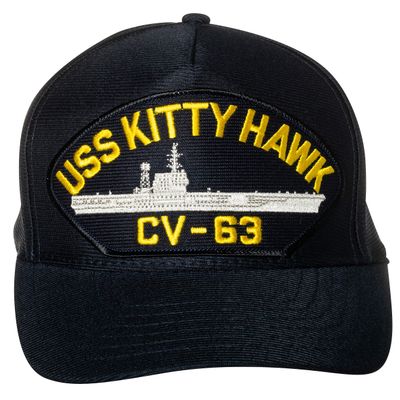 Artisan Owl United States Navy USS Kitty Hawk CV-63 Supercarrier Ship Emblem Patch Hat  Adjustable Baseball Cap (Navy Blue)