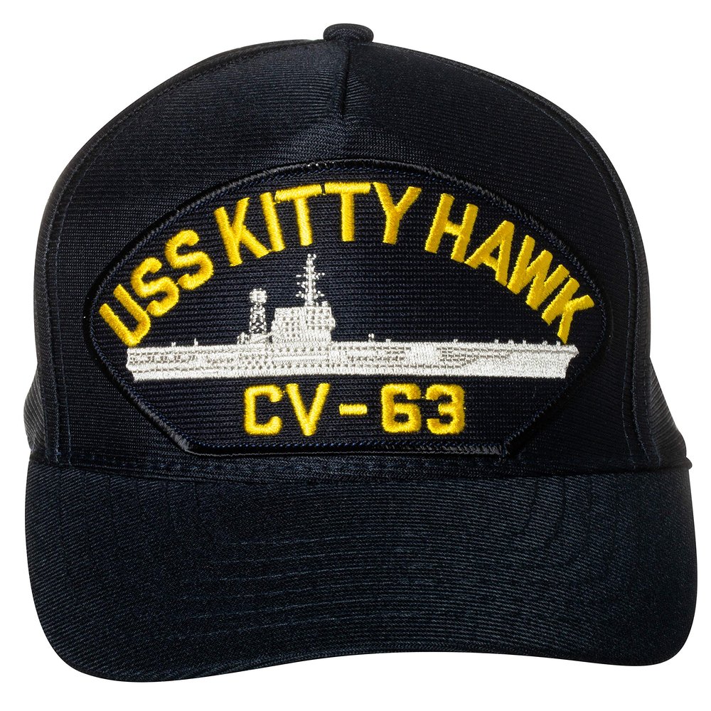 Artisan Owl United States Navy USS Kitty Hawk CV-63 Supercarrier Ship Emblem Patch Hat  Adjustable Baseball Cap (Navy Blue)