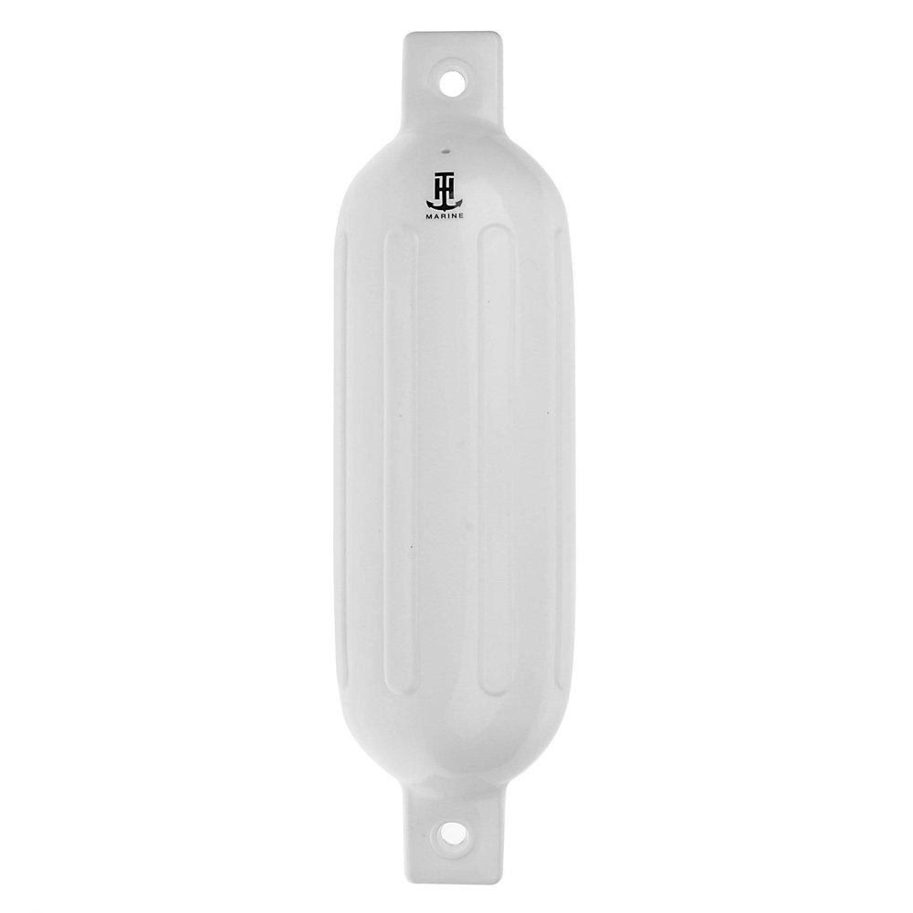 T-H Marine Ribbed Boat Fender | Premium Marine Grade PVC | Two Eye Holes for Horizontal or Vertical Deployment | 5.5" x 20", White