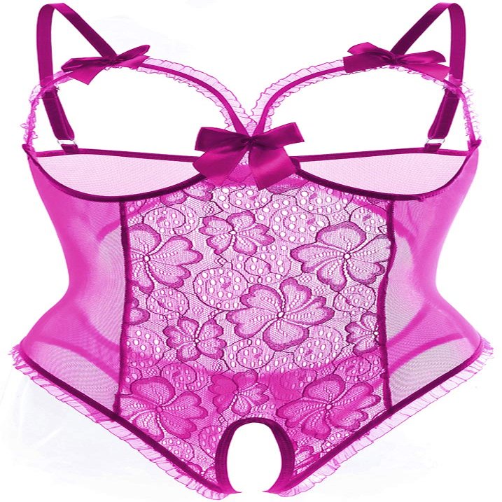 AIBINGGE Lingerie for Women One-Piece Teddy Lingerie Sexy Bodysuit Lace Nightie S-3XL(Purple,3XL)