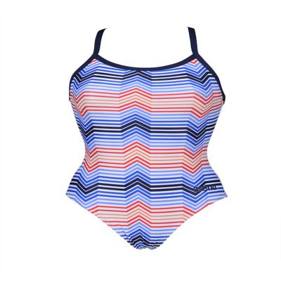 ARENA Multicolor Stripes Light Drop Back One Piece Swimsuit, Navy-Red-Multicolor, 22
