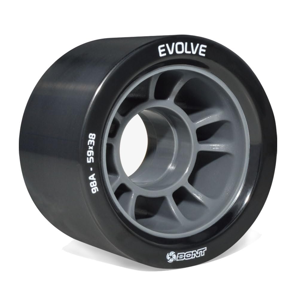 Bont Skates - Evolve Roller Derby Skate Wheel - Indoor Roller Skate Wheels - Rollerskate Wheels - Black 98A - Set of 4 Wheels (Black 98A - Set of 4 Wheels)