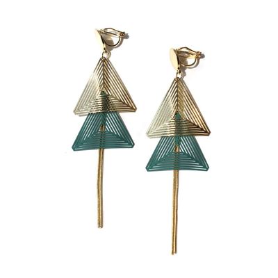 HAPPYAN Fashion Copper Material Triangle Geometric Clip on Earrings Without Pierced for Women Ear Clip (Green)