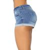 Tulucky Womens Mid Waist Denim Shorts Ripped Hole Juniors Short Jeans(FoldedHemLightBlue,XL) view 2