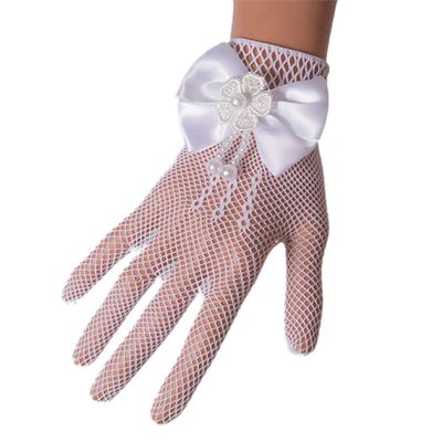 LeJulyeekay Girls Gloves Short Communion Gloves with Pearls for Wedding Dress Finger Gloves