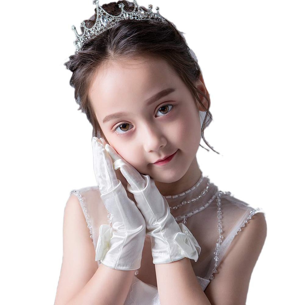 LeJulyeekay Flower Girl Gloves Satin Glove First Communion Short Princess Gloves for Wedding