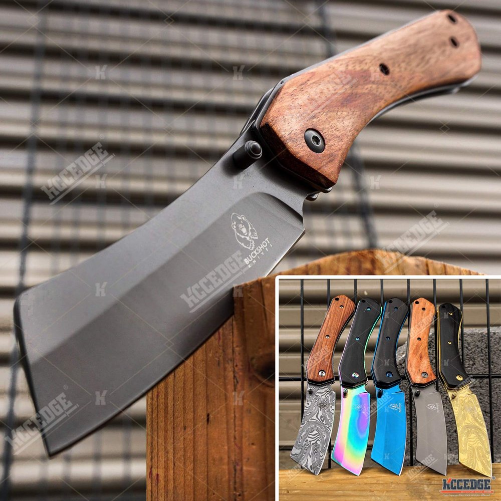 KCCEDGE BEST CUTLERY SOURCE EDC Pocket Knife Camping Accessories Razor Sharp Edge Cleaver Blade Folding Knife for Camping Gear Survival Kit 58649 (Wood Brown)