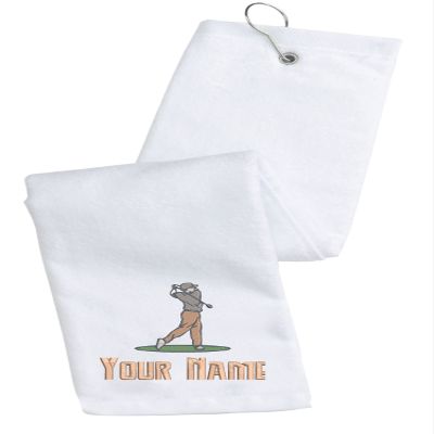 Printualist Personalized Golf Towel - Custom Embroidered Design & Name - Men Design - 16" x 26", White, Absorbent Cotton Terry Velour Fabric