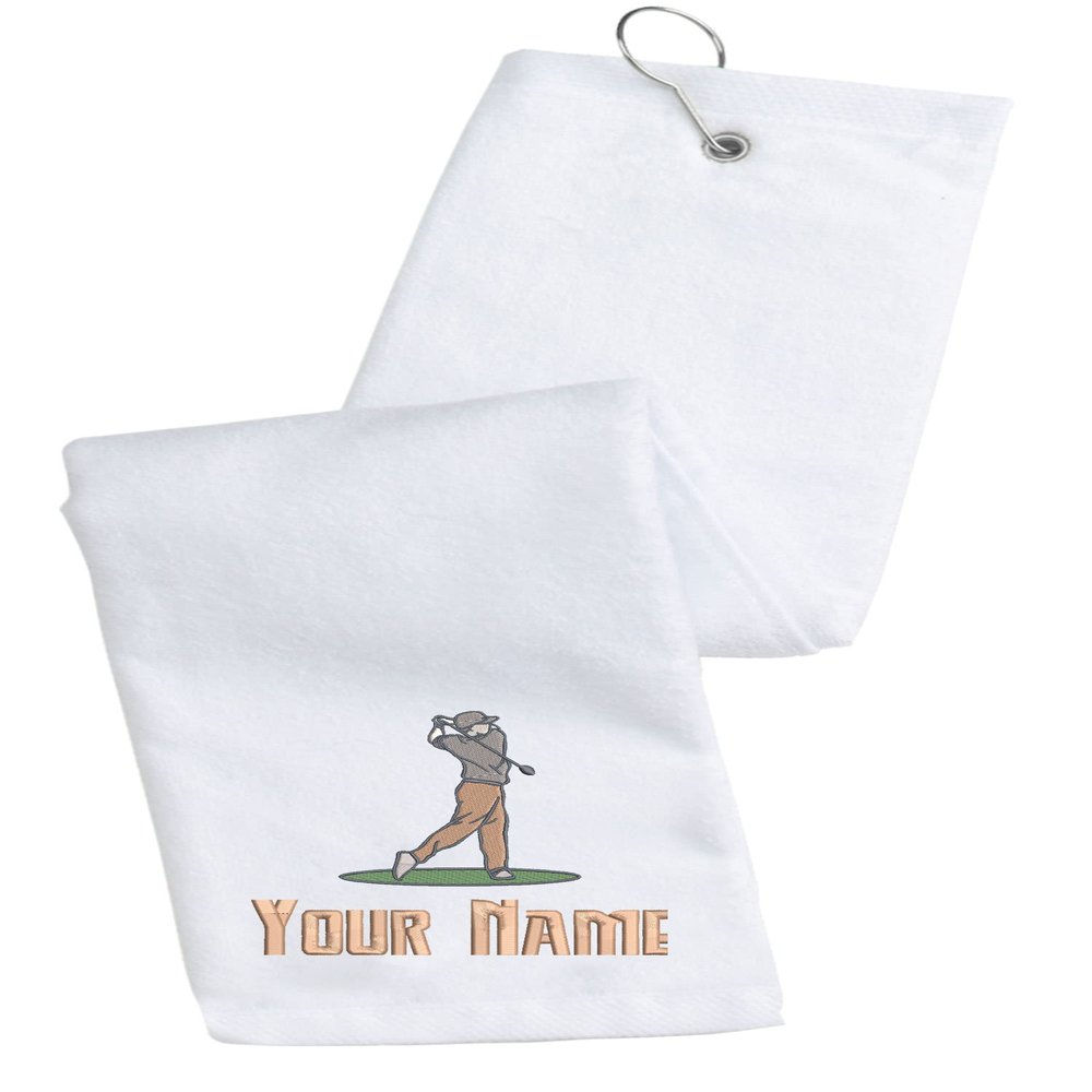 Printualist Personalized Golf Towel - Custom Embroidered Design & Name - Men Design - 16" x 26", White, Absorbent Cotton Terry Velour Fabric