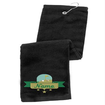 Printualist Personalized Golf Towel - Custom Embroidered Design & Name - Golf Course Design - 16" x 26", Black, Absorbent Cotton Terry Velour Fabric
