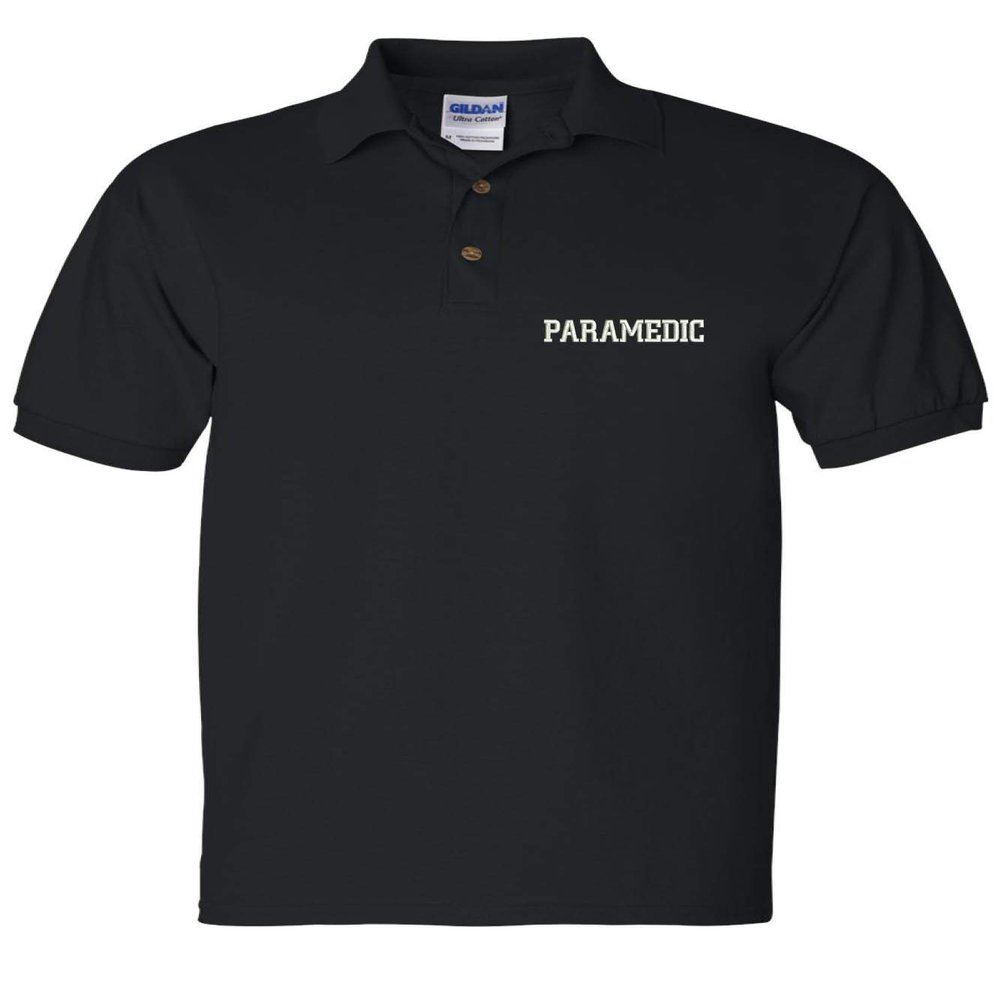 ALLNTRENDS Men's Polo T Shirt Paramedic Embroidered EMT Top Embroidery Gift (M, Black)